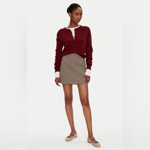 MARELLA Sport Mini Skirt Camel Whisky Brown Black Plaid NWT Size 8 Wool Blend